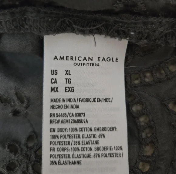 American Eagle Tank Top Shirt Lace Smocked Eyelet Babydoll Charcoal Women's XL - Picture 15 of 16